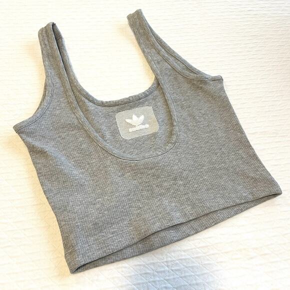 Adidas Originals Rib Crop Tank Top Athletic Sports Workout Layering Shirt Sz XS - Picture 4 of 9